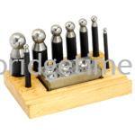 Dapping Punch Polished Set of 8 with Block on Wood Stand
