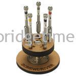 Premium Screw Driver with Barrel Grips on Wood Swivel Stand