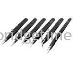 Tweezer Set of 6 Black Epoxy Coated in a Plastic Pouch